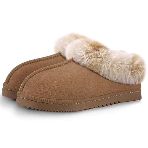 UBXRIN Womens Fuzzy Memory Foam Slippers Boots Cozy Faux Fur House Shoes Indoor Outdoor Rubber Sole Anti-Skid - Image 1