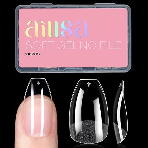 AILLSA Ballerina Nail Tips Clear Gelly Full Cover Nail Tips Pre-Shaped Acrylic Press on False Nails tips for Nails Extension Home DIY Salon Manicure 216PCS 12 Sizes - Ballerina - Image 1