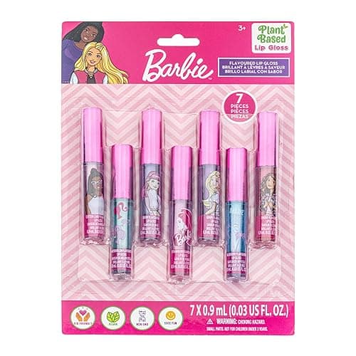 Barbie 7 Piece Plant Based Lip Gloss, Girls Party Favors, First Makeup Set for Girl, Perfect for Parties, Sleepovers, and Birthday Gifts, Ages 3+, by Townley Girl - Image 1