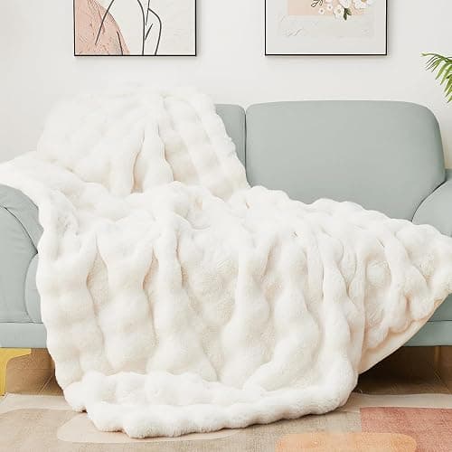 Latepis Luxury Faux Fur Throw Blanket Fuzzy for Couch Soft Thick Blanket for Bed Sofa Cute Plush Fuzzy Warm Blanket for All Seasons Ideal Gifts Luxury Throw Blanket Beige 50x60 Inch, 860gsm - Image 1