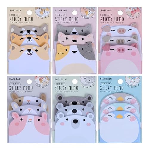 Molain Cute Sticky Notes, 6 Pack Cartoon Sticky Notes Animals Shape Markers Flags Self-Stick Memo Pads Students Home Office Roommates Gifts Tab Supplies 270 Sheets - Image 1