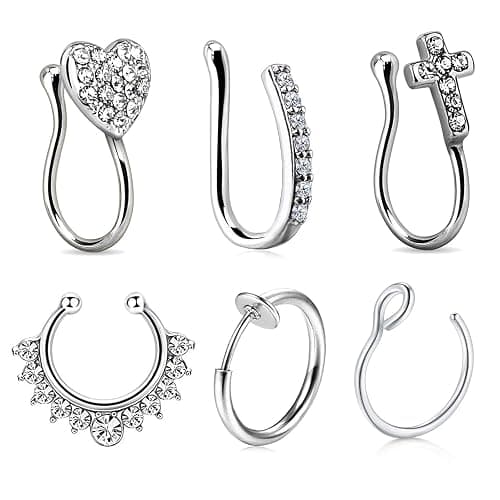 JFORYOU Fake Nose Ring Fake Septum Fake Nose Ring Hoop Fake Nose Rings for Women Faux Nose Piercing Spring Clip on No Pierced Non Piercing Faux Body Piercing Jewelry for Women Men - Image 1