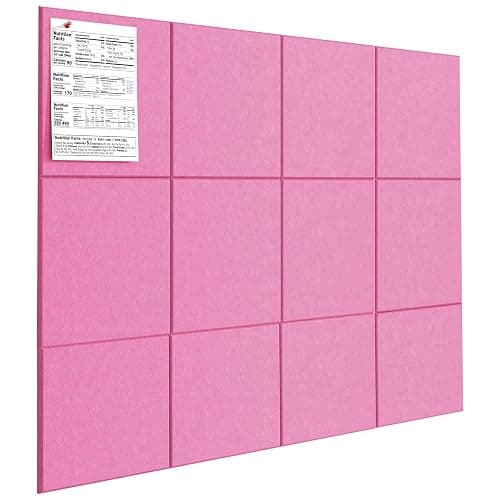 Madrigal 48" x 36" Pink Bulletin Board, 12 Pack Felt Cork Boards for Walls – Pushpin-Friendly, Removable Adhesive Tiles for Office, Home, and Workspace Use(Pink) - Pink - 48" x 36" - Image 1