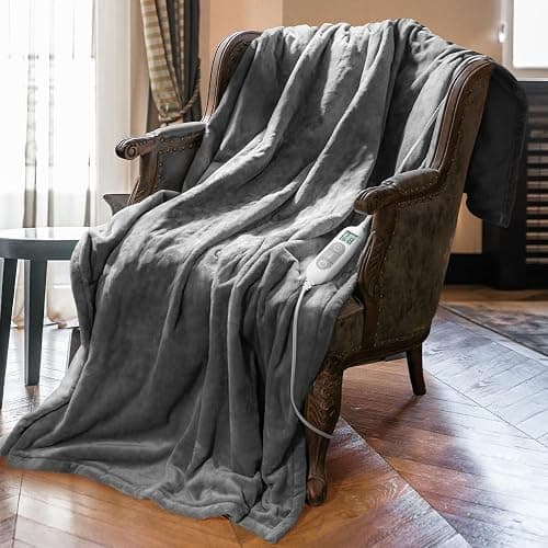 Mlivrom Heated Throw Blanket with 1-9 hrs Timer Auto-Off & 8 Heating Levels,Flannel Electric Blanket Throw ETL Certification,Machine Washable Full Body Warming Blankets - Image 1