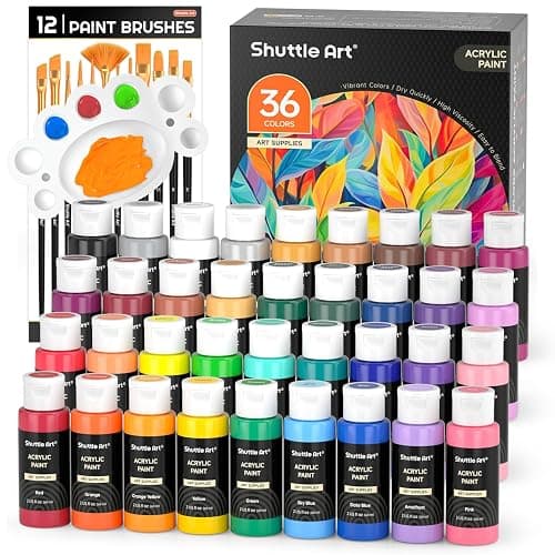 Shuttle Art Acrylic Paint Set, 36 Colors Acrylic Paint with Brushes & Palette, 2oz/60ml Bottles, Rich Pigments Non-toxic for Artists Kids & Adults, Painting on Canvas Rock Ceramic Wood - Image 1