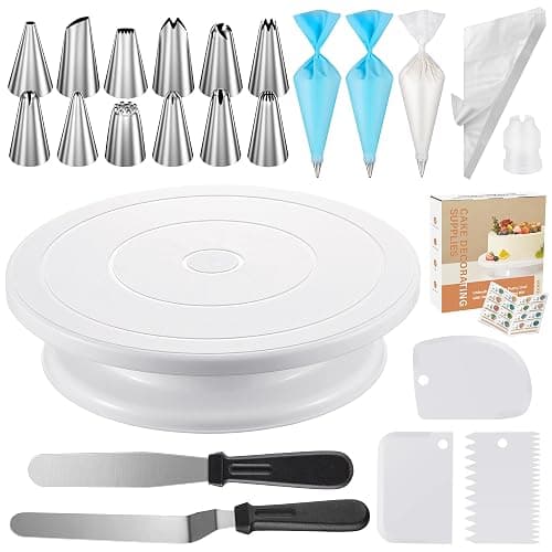 Kootek 71PCs Cake Decorating Kit, Baking Supplies Tools - Includes Cake Stand Turntable, 12 Icing Piping Tips, 2 Frosting Spatulas, 3 Scrapers, 50+2 Piping Bags, Coupler, Video Tutorial, Booklet - Image 1