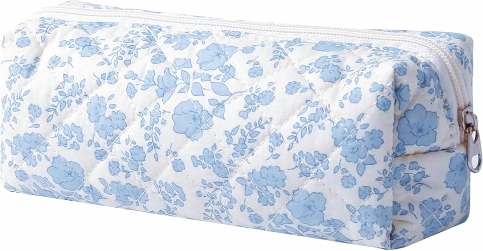 Carry bloom Pencil Pouch Cute Pencil Case for Girls Aesthetic Pencil Bag with Zipper Pen Cases School Supplies Makeup Bag (1 flower blue) - Image 1