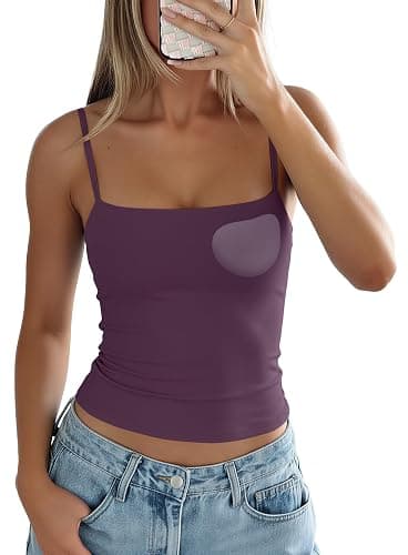 Darong Women's Tank Tops with Built-in Bra Spaghetti Straps Crop Tank Top Summer Y2K Going Out Sleeveless Cami Shirt - Image 1