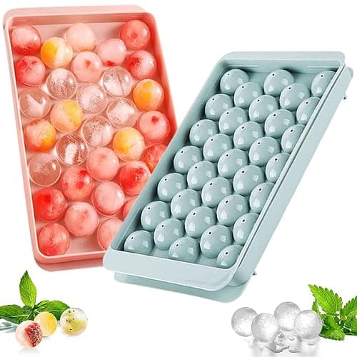 Julyupoli Lot de 2 bacs à glaçons en avec couvercle, peu encombrant et empilable, certifié LFGB et sans BPA, bacs à glaçons ronde faciles à retirer (Bleu+Rose) - Image 1