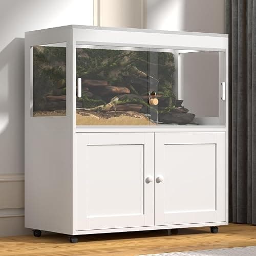 Large 60 Gallon Reptile Terrarium with Storage Cabinet and Sliding Door Handle, Reptile Tank with Legs & Metal Mesh Roof Door – Ideal Habitat Enclosure for Snakes, Lizards, and Geckos - Image 1