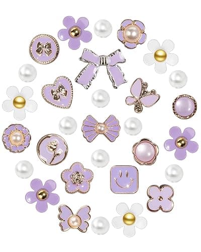 COYWX Cute Butterfly Shoe Charms for Women, Jewels Flower Charms for Girls,Pearl Shoe Chain Purple - Image 1