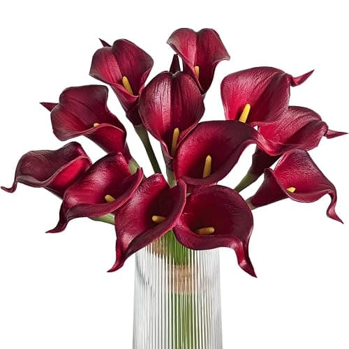 Letjolt Artificial Calla Lily Flowers 12Pcs, Dark Red | Wedding Bouquet, Home Decoration, Faux Calla Lilies - Image 1