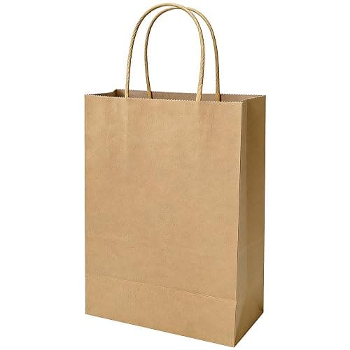 Volokitx 12-Pack Paper Bags with Handles Bulk – 8 x 4.25 x 10 in, Medium Size Brown Kraft Paper Bags, Kraft Gift Bag for Party, Retail, Business, Shopping - Image 1