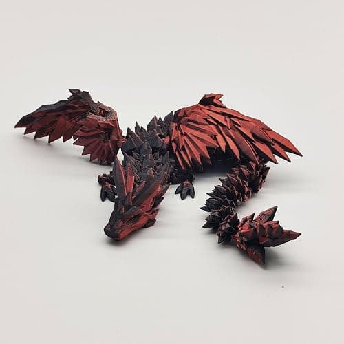 GemmiCho 3D Printed Dragon with Wings, Crystal 3D Printed Dragon, 3D Printed Animals, 3D Printed Movable Animals, Home Office Decor Executive Desk Toy (Dark Red) - Image 1