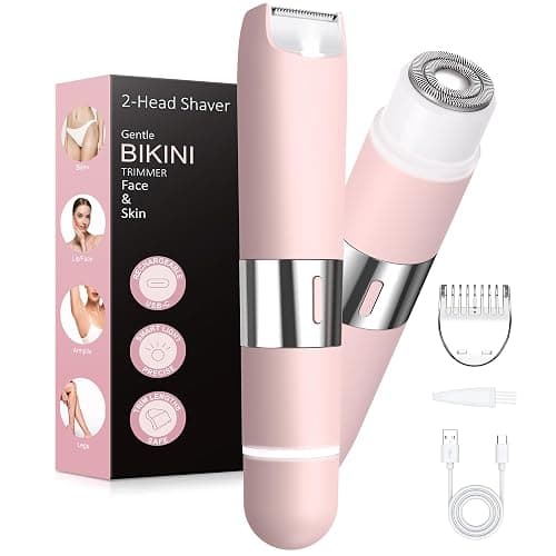 Bikini Trimmer Women 2-in-1 Facial Hair Remover for Women,USB-C Razors Woman,Dual Head Shaver Woman with Smart Light for Intimate,Lady Shavers for Woman Pubic Hair for Lip Underarm Body,Travel Lock - Image 1