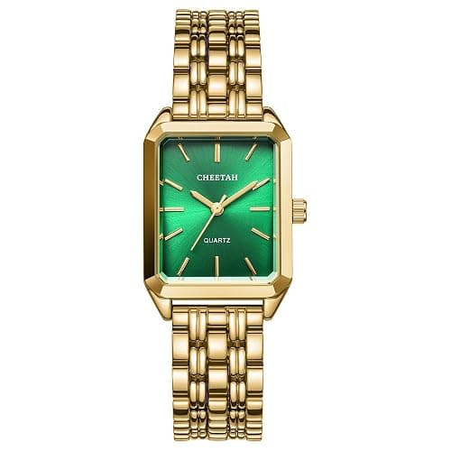 CHEETAH Women's Gold-Tone Dainty Watch, Retro Style Rectangular Case and Stainless Steel Band, Gift for Her - Image 1