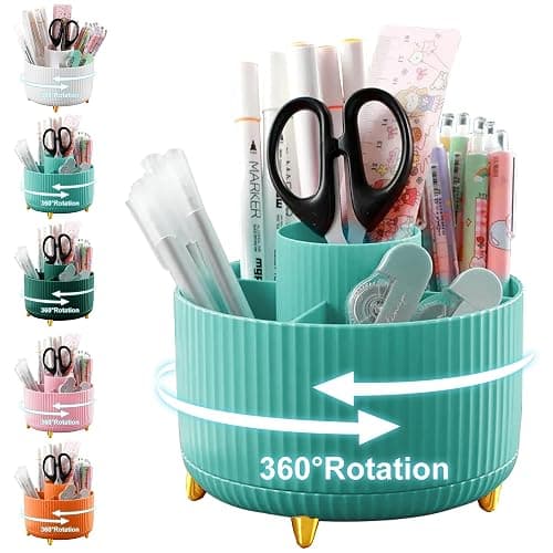 Cayxenful Pencil Holder For Desk,5 Slots 360°Degree Rotating Desk Organizers And Accessories,Desktop Storage Stationery Supplies Organizer, Cute Pencil Cup Pot For Office, School, Home (C-Blue) - Image 1