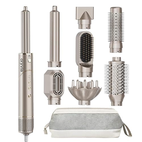 oryvia Air wrap Hair Styler & 8 in 1 Hair Dryer Brush, 1200W Rotate Air Wrap, 130,000 RPM High Speed Negative Ions Hot Air Brush, Air Styler for Volumizer, Curl, Straighten, Drying, Champagne Gold - Image 1
