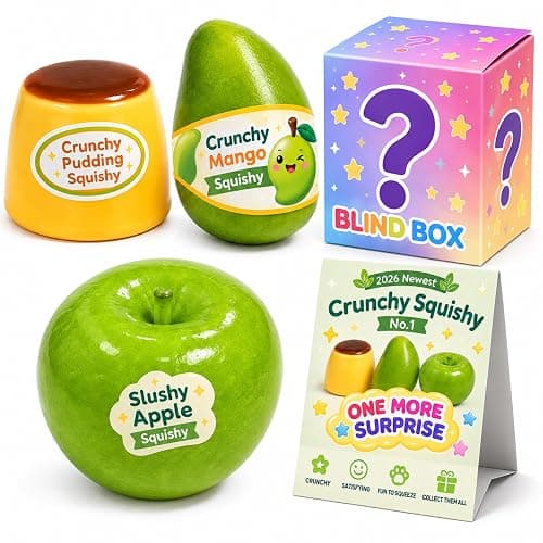 4PC Crunchy Squishy Pack,Sensory Stress Relief Squeeze Squishy Fidget Toys | Crunchy Mango, Pudding & Slushy Apple Squishy Toys with Mystery Squishy Box, ASMR Fidget Set for Adults, Party & Office Desk - Image 1