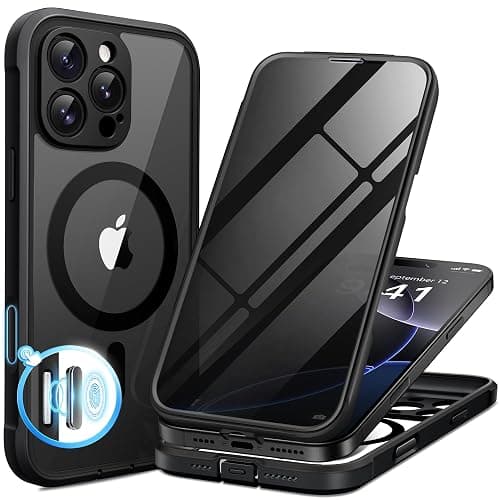 BERFY for iPhone 16 Pro Case, Compatible with MagSafe, Built-in Privacy Screen Protector and Camera Protection, Anti-Spy Full Body Shockproof Clear Phone Case for 16 Pro 6.3", Black - Image 1