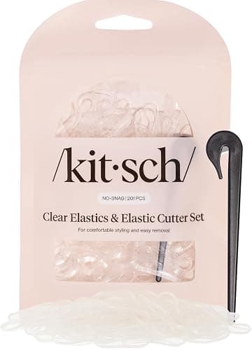 Kitsch Clear Hair Rubber Bands & Black Hair Tie Cutter Tool Set - No-Snag Clear Elastic Hair Ties | Damage-Free & Gentle Hold | Ideal For Daily Use | Women, Kids - 200pcs Set - Image 1
