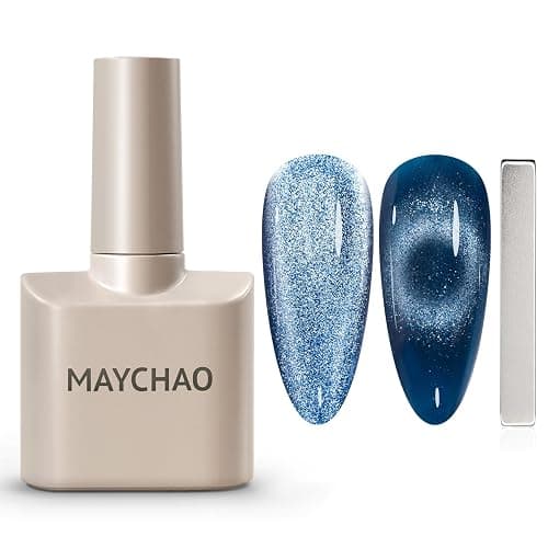 MAYCHAO 15ML Cat Eye Gel Nail Polish 1Pc Blue Gel Polish with Magnet Soak off Holographic Magnetic Nail Polish for Nail Art Manicure Salon DIY at Home, 0.5 OZ - Image 1