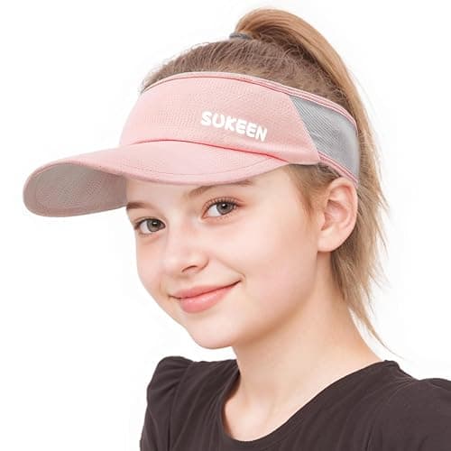 Sukeen Kids Sun Visor Hats for Girls Boys,Lightweight Sports Hat UPF50+ Sun Hat Cooling Headwear Visor for Running Outdoors - One Size - Pink - Image 1
