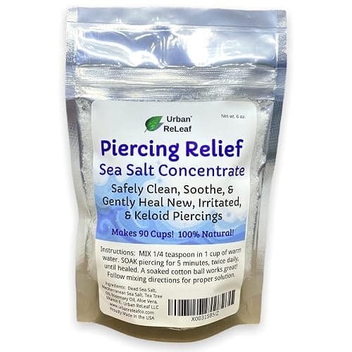 Urban ReLeaf PIERCING RELIEF Sea Salt Concentrate Aftercare, 6 oz | Makes 90 Cups, Dead Sea Salt, Tea Tree, Rosemary, Clean & Soothe Irritated Piercings, Keloid Bump Treatment - Image 1