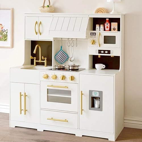 inFUNSAME Play Kitchen for Kids with Various Interactive Toddler Kitchen Play Features and 19 Pcs Pretend Wooden Kids Kitchen playset Accessories, Toy Kitchen Set for Boys and Girls Ages 3+ - Image 1