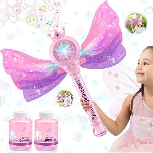 Britik Bubble Wands for Kids Girls - LED Light & Music Bubble Machine: 3 AA Batteries & 2 Bubble Solutions, Outdoor Party Birthday Toys for Toddlers, Gift for 3 4 5 6 7 8 Year Old Girls - Image 1