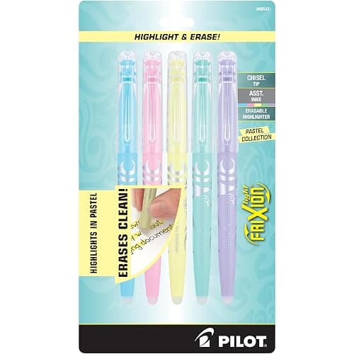 Pilot FriXion Light Pastel Erasable Highlighters, Chisel Tip, Pack of 5, Blue, Pink, Yellow, Green & Purple Aesthetic Highlighters - Ideal for School, Journaling, and Office Use - Image 1