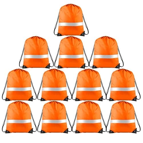 KUUQA 12 Pcs Drawstring Backpack Bag Bulk Reflective Backpack Orange String Bags Cinch Sack Backpack for Team Yoga Sport Gym Traveling - Image 1