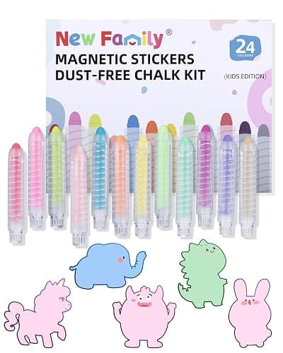 NewFamily Kids Art Chalk Set - 24 Color Dustless Chalk with Cute Magnetic Drawing Board, Creative Gift for Boys and Girls - Image 1