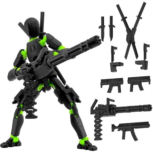 Gatling Gun Titan 13 Action Figure Set【Assembled】, Robot T Action Figure 3D Printed Dummy 13 Action Fidget Toys Figure Articulated, Lucky 13 for Collectors Desktop Decorations (Black-Green) - Image 1