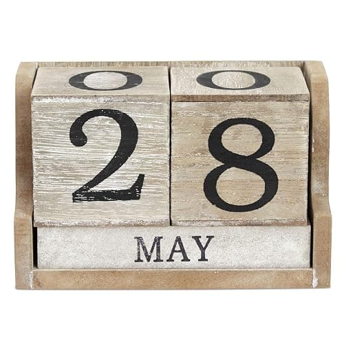 Wooden Perpetual Block Calendar for Desk, Wood Month Date Display Blocks for Teachers, Students, Classroom, Rustic Farmhouse Office Decor, Desk Accessories (5 x 4 In) - Image 1
