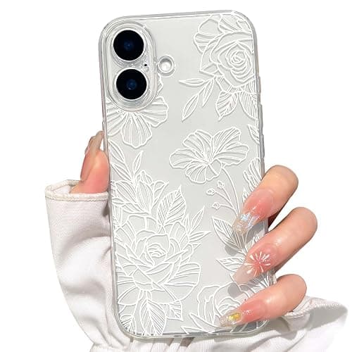 NITITOP Compatible for iPhone 17 Case Cute Clear Floral Flower Pattern for Girls Women Soft TPU Full Camera Lens Shockproof Protective Phone Cover - White - Image 1