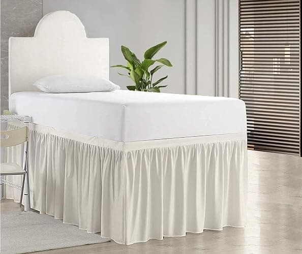 Peace Sleep Bedding Dorm Bed Skirt, Twin XL - 40 inch Drop, Dust Ruffled Tailored Bed Skirt for College Dorm Rooms, 100% Microfiber - Ivory - Image 1
