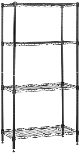 Amazon Basics 4-Shelf Narrow Storage Unit With Height Adjustable Shelves & Levelling Feet, 363kg Max Weight, Black, 60.1 cm D x 35.6 cm W x 121.9 cm H - Image 1