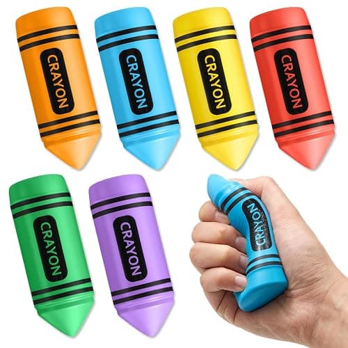 Wiwiqing 6 Pcs 3.94 Inches Crayon Stress Balls Toy Back to School Teacher Gift Kids Adult Classroom Student Incentives Reward Party Favor Prize Motivational Foam Stress Relief Slow Rising Hand Squeeze - Image 1