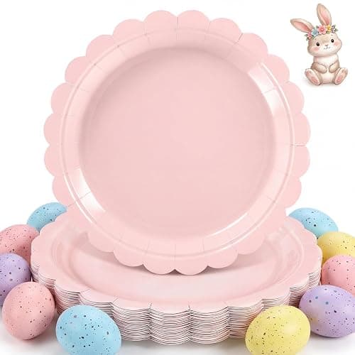 NatNarr 30 Pcs Pink Paper Plates 9 Inch Scalloped Pink Party Plates Cute Birthday Dessert Cake Plate for Easter, Baby Bridal Shower, Wedding, Mothers Day - Image 1