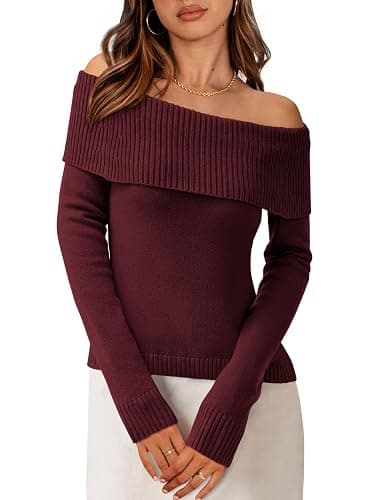 PRETTYGARDEN Off The Shoulder Sweater for Women 2025 Fall Fashion Cute Long Sleeve Tops Winter Ribbed Pullover Knit Outfits - Image 1
