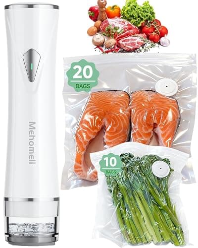 Mehomeli Compact Vacuum Sealer for Food (Vacuum Sealer Machine + 30 Reusable Vacuum Bags), Powerful Handheld Vacuum Sealer Machine, Seal Food 6X Fresh Longer, Portable & Wireless, Easy-Clean - Image 1