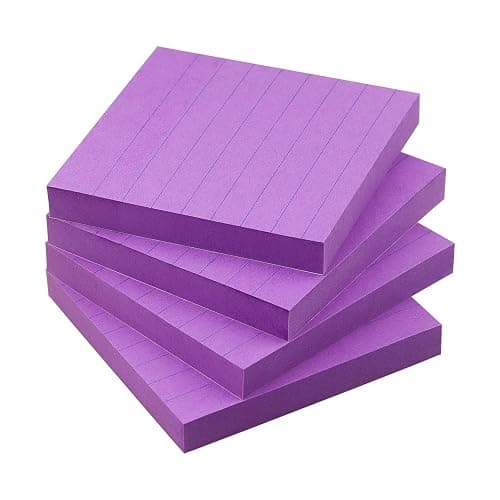 Lined Sticky Notes 3x3 Sticky Notes with Lines Self-Stick Notes Bright Color 4 Pads 90 Sheets/Pad (Purple) - Image 1