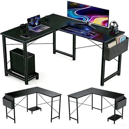 Sagenest L Shaped Desk, 50 Inch Reversible Computer Desk Corner Gaming Table with CPU Stand & Storage Bag, Sturdy Metal Frame PC Workstation for Home Office - Image 1