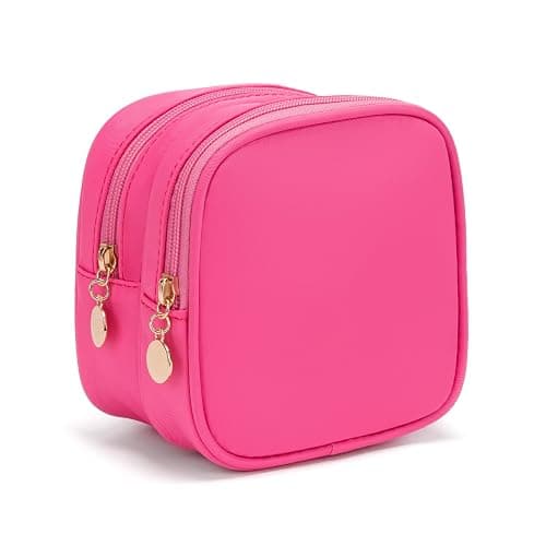 XIAOLER Small Makeup Pouch, Double Zipper Cosmetic Bag, Travel Makeup Bag, Cute Makeup Bag for Purse, Mini Toiletry Bag (Bubblegum) - Image 1