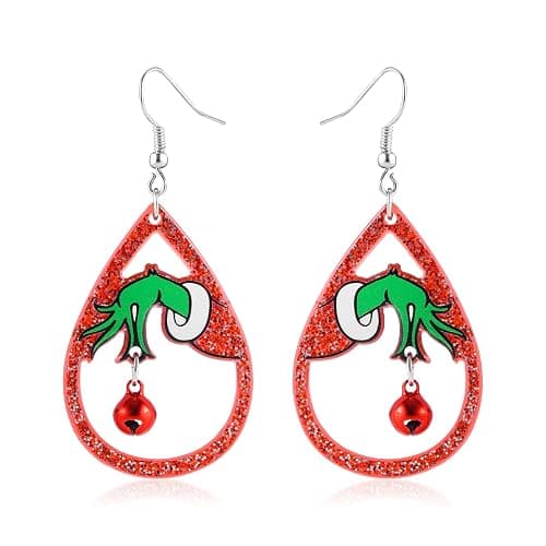 Christmas Earrings for Women Red Green Christmas Jingle Bell Earrings Glitter Teardrop Dangle Earrings Holiday New Year Christmas Jewelry Gift - Image 1
