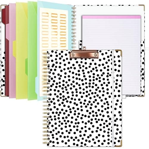 Ospelelf Clipboard with Storage 8.5 X 11,Padfolio Organizer, Spiral Portfolio Letter Size with Notepad, Pen Holder, 5 Extra Folder Divider Pages, Elastic Closure Nurse Office Essentials (Polka Dots) - Image 1