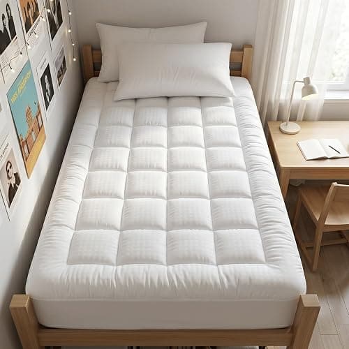 EASELAND Twin XL Mattress Pad Cotton Pillow Top Mattress Topper White | College Dorm Mattress Cover Cooling Cotton Top,8-21" Deep Pocket Protector 39x80 Inches,Boxing Quilted & Machine Washable - Image 1