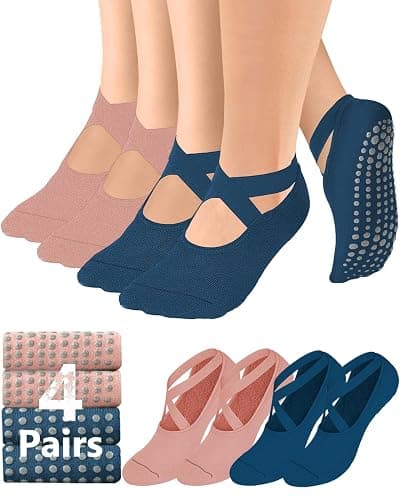 AURUZA Pilates Grip Socks for Women Non Slip Skid Yoga Socks with Grips Straps for Ballet Dance Workout Gripper Socks - Image 1