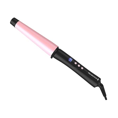 Remington CI9538 Pro 1"-1.5" Pearl Ceramic Conical Curling Wand, Digital Controls + 10 Heat Settings, Black/Pink - Image 1